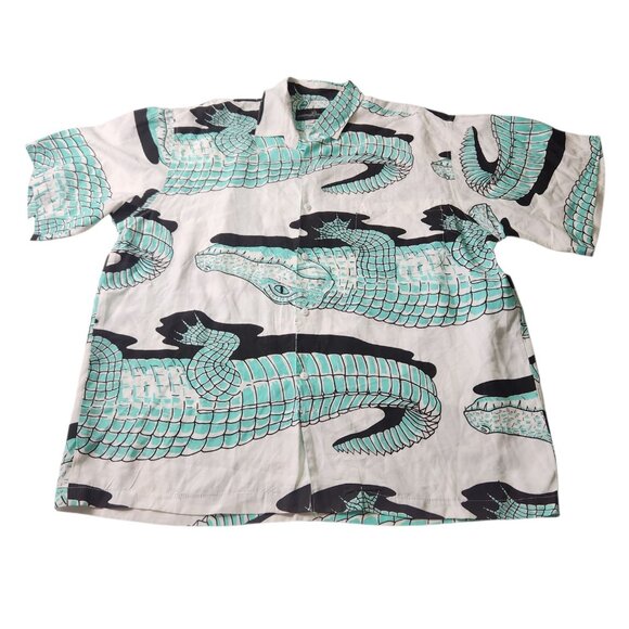 Vintage 80s Cactus Club Los Angeles Crocodile Allover Print Button-Up Shirt Sz L - Picture 2 of 10